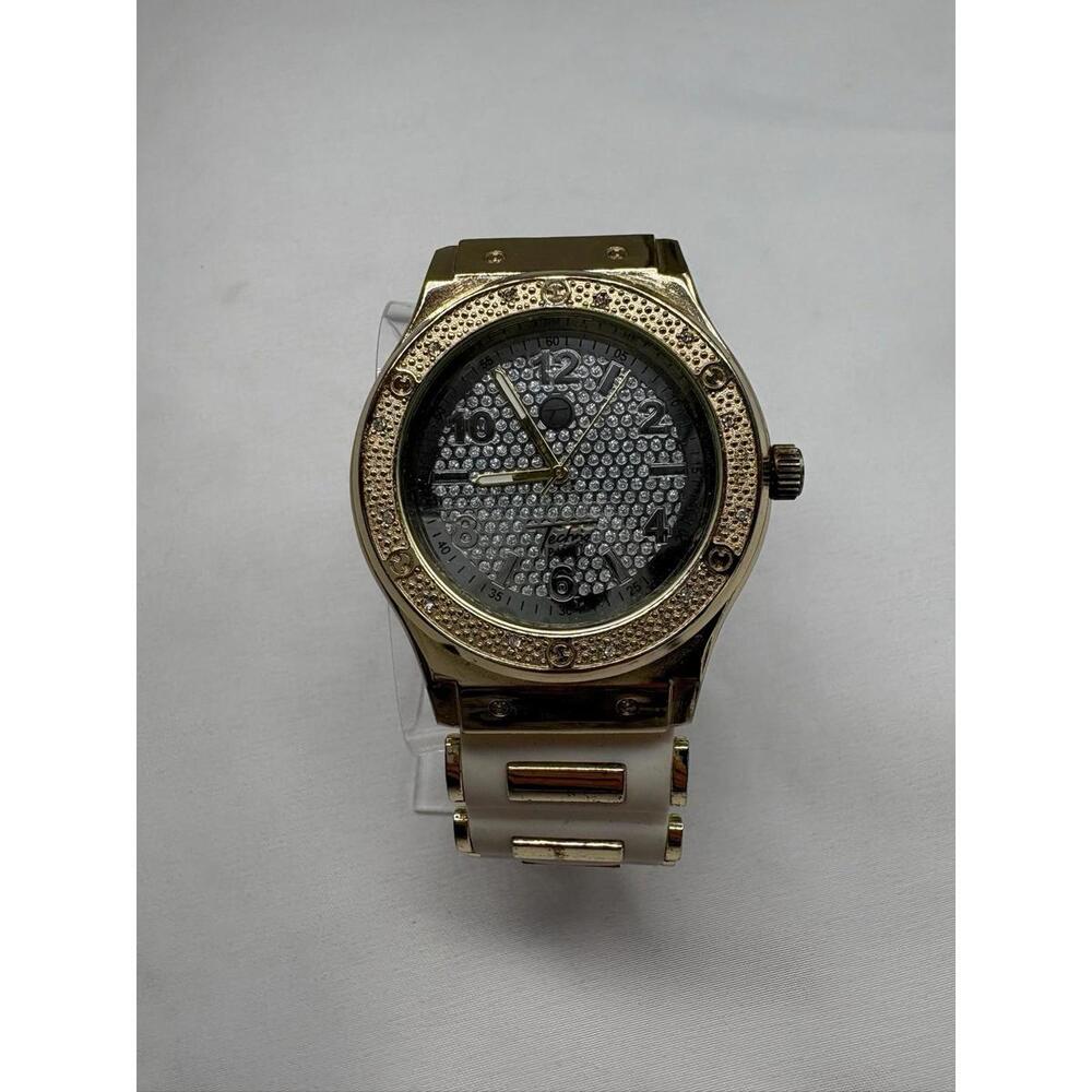 Techno Pave Gold White Jewels Watch WR 7758 Fashion Silicone Band